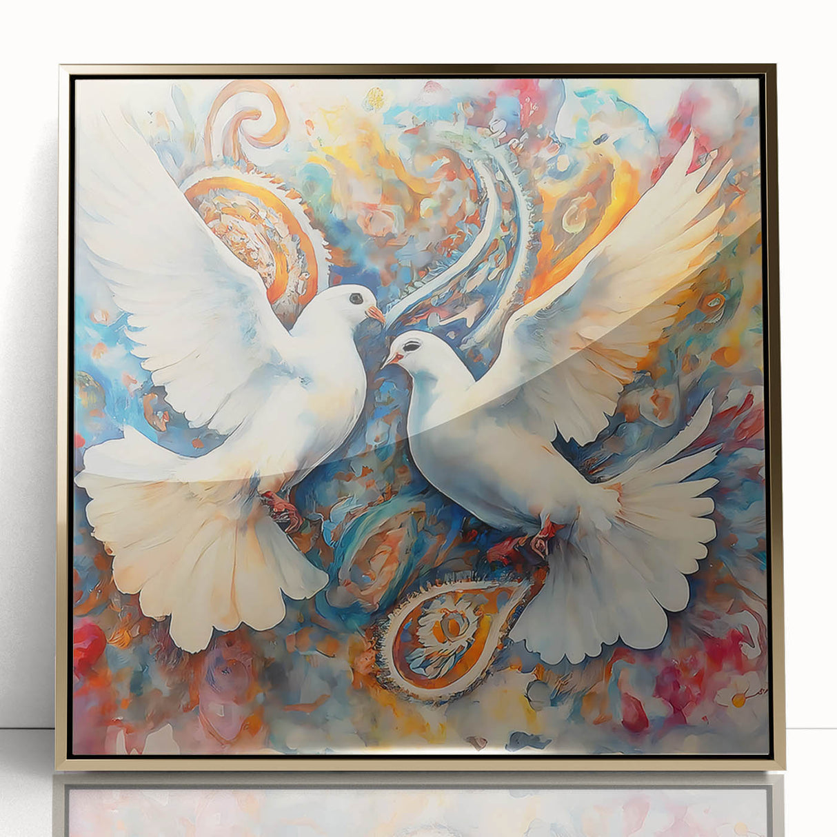 Framed acrylic wall art featuring a gold-colored dove design, showcasing intricate details and modern elegance, perfect for enhancing home decor.