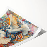 Artwork featuring a serene dove design in soft pastel colors, elegantly displayed as a rolled print, ideal for home decor or artistic wall decoration. Perfect for enhancing any space with a touch of tranquility and style.
