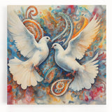 Stretched canvas wall art showcasing a serene dove design in soft pastel colors, perfect for home decor, adding tranquility to any space.