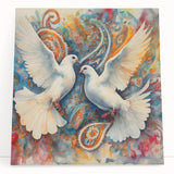 Dove-themed wall art on stretched canvas, showcasing elegant bird designs in soft pastel colors, ideal for enhancing serene home decor.