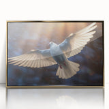 Framed acrylic wall art featuring a pair of elegant doves in a minimalist gold design, perfect for modern decor, offering a serene and stylish ambiance.