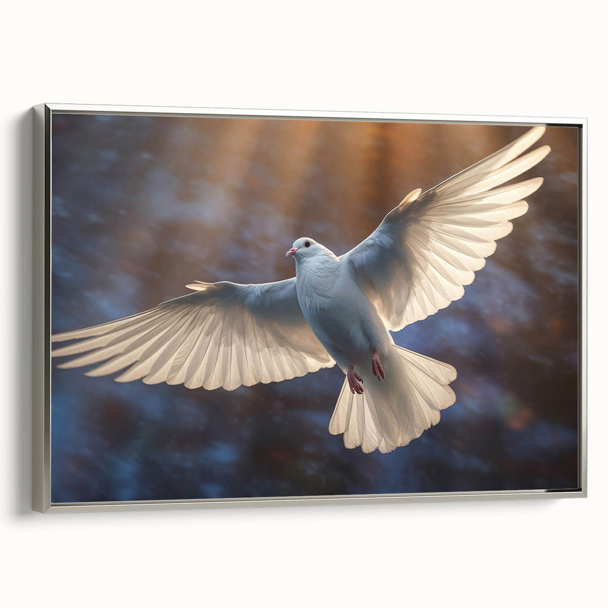 Framed canvas wall art featuring a stylish silver dove design, showcasing intricate details and a modern aesthetic, perfect for contemporary home decor.