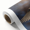 Rolled canvas artwork showcasing a serene dove design in soft pastel colors, ideal for home decor, packaged securely in a protective cardboard tube.