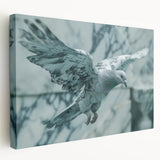 Stretched canvas wall art featuring a serene dove design in soft pastels, showcasing intricate details and an elegant side view, perfect for home decor.