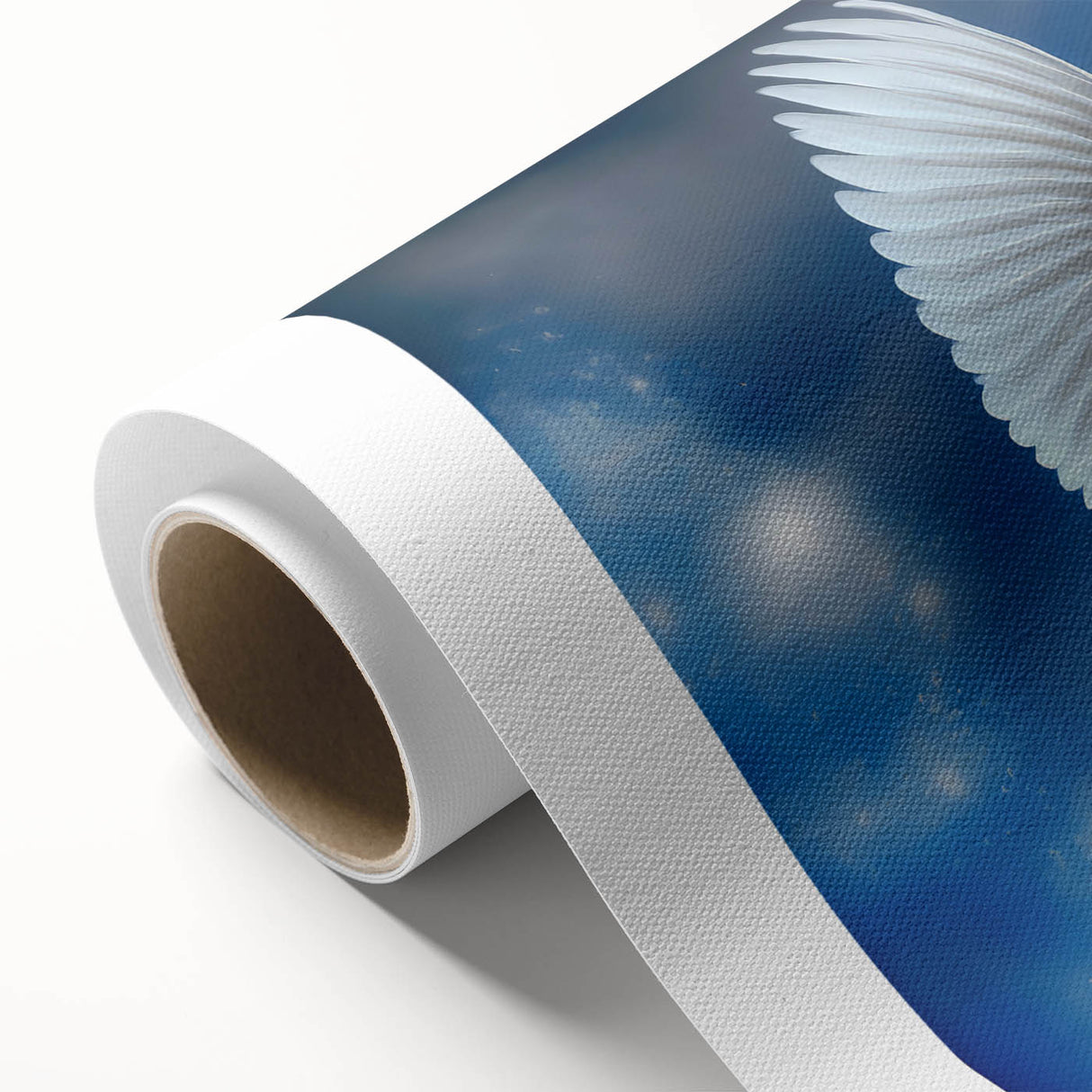 Rolled canvas artwork showcasing a serene dove design, featuring soft pastel colors and intricate detailing, perfect for enhancing home decor and promoting tranquility.