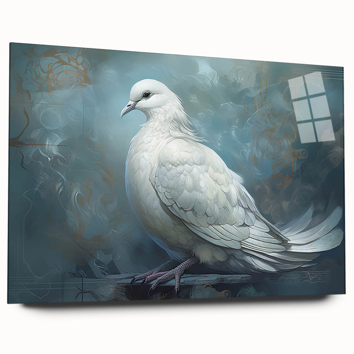 Acrylic wall art collection featuring a side view of a dove design, showcasing vibrant colors and intricate details, perfect for home decor or art enthusiasts.