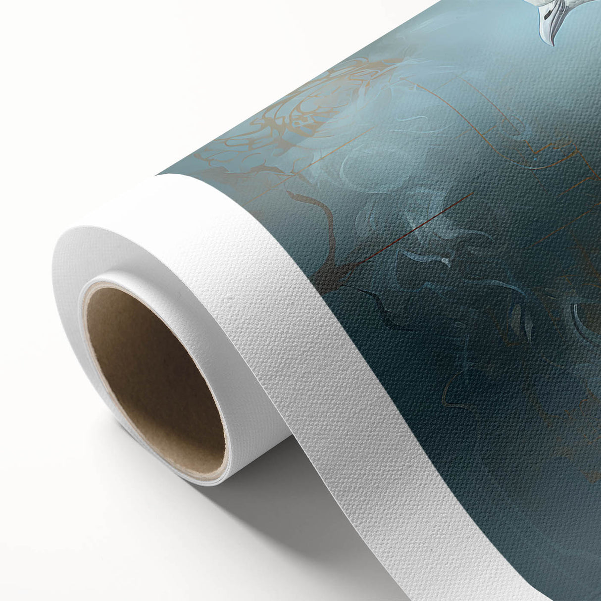 Rolled canvas artwork showcasing a serene dove design in soft pastel colors, perfect for home decor, highlighting tranquility and elegance in a modern setting.