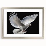 Silver-framed wall art collection featuring a dove design, elegantly matted for a refined presentation. Ideal for enhancing modern home decor with a serene touch.