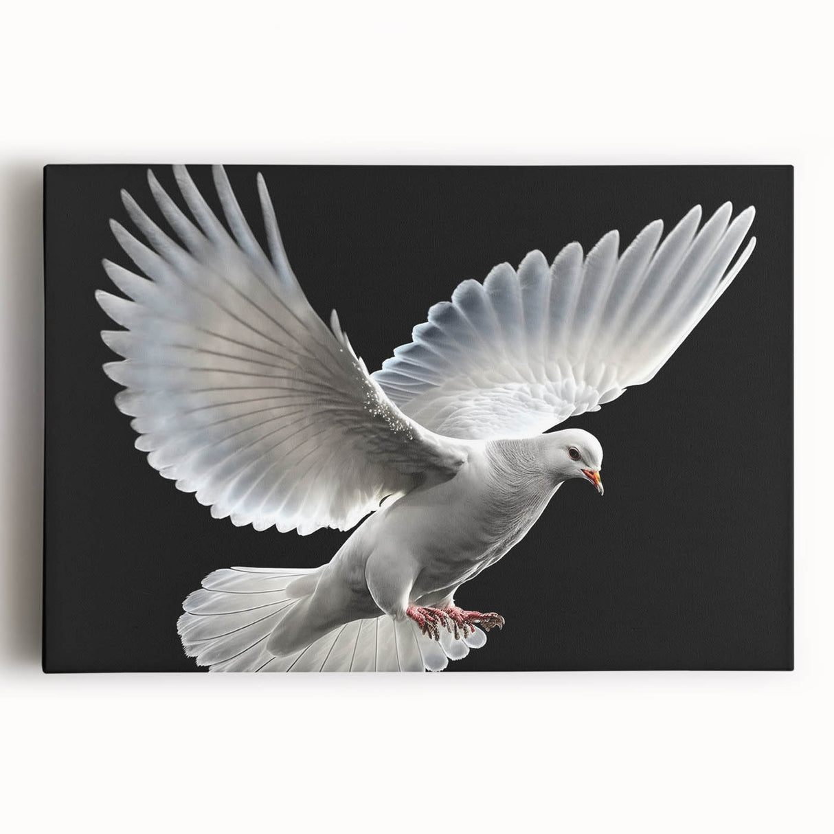 Stretched canvas wall art showcasing a serene dove design in soft pastel colors, perfect for adding tranquility to any room's decor. Ideal for bird lovers and modern interiors.