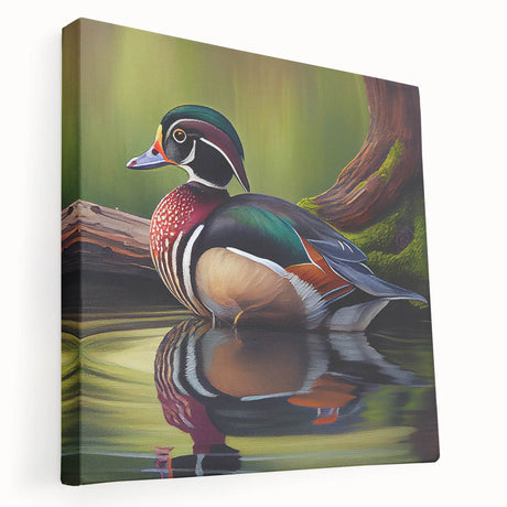Stretched canvas wall art featuring a charming duck design with vibrant colors, perfect for enhancing home decor in nature-themed settings.