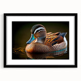 Black-framed wall art featuring a vibrant duck design, set within a stylish mat, showcasing a modern aesthetic perfect for home decor enthusiasts.