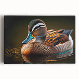 Stretched canvas wall art depicting a vibrant duck design with intricate details, perfect for home decor, showcasing bright colors and a modern artistic style.