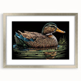 Elegant silver-framed wall art showcasing a detailed design of ducks, perfect for enhancing home décor. The mat adds depth, making it a stylish addition to any room.