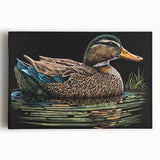 Colorful wall art featuring a whimsical duck design on stretched canvas, showcasing intricate details and vibrant hues, ideal for enhancing home decor.