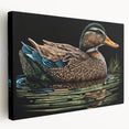 Stretched canvas wall art featuring a colorful duck design with vibrant hues and intricate details, perfect for enhancing home decor in a modern setting.