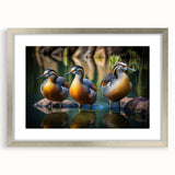 Framed wall art featuring a whimsical duck design in vibrant colors, set against a sleek silver frame with a mat, perfect for adding charm to home decor.