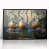 Framed wall art featuring a whimsical duck design on a black background, showcasing intricate details and vibrant colors, ideal for enhancing home decor.