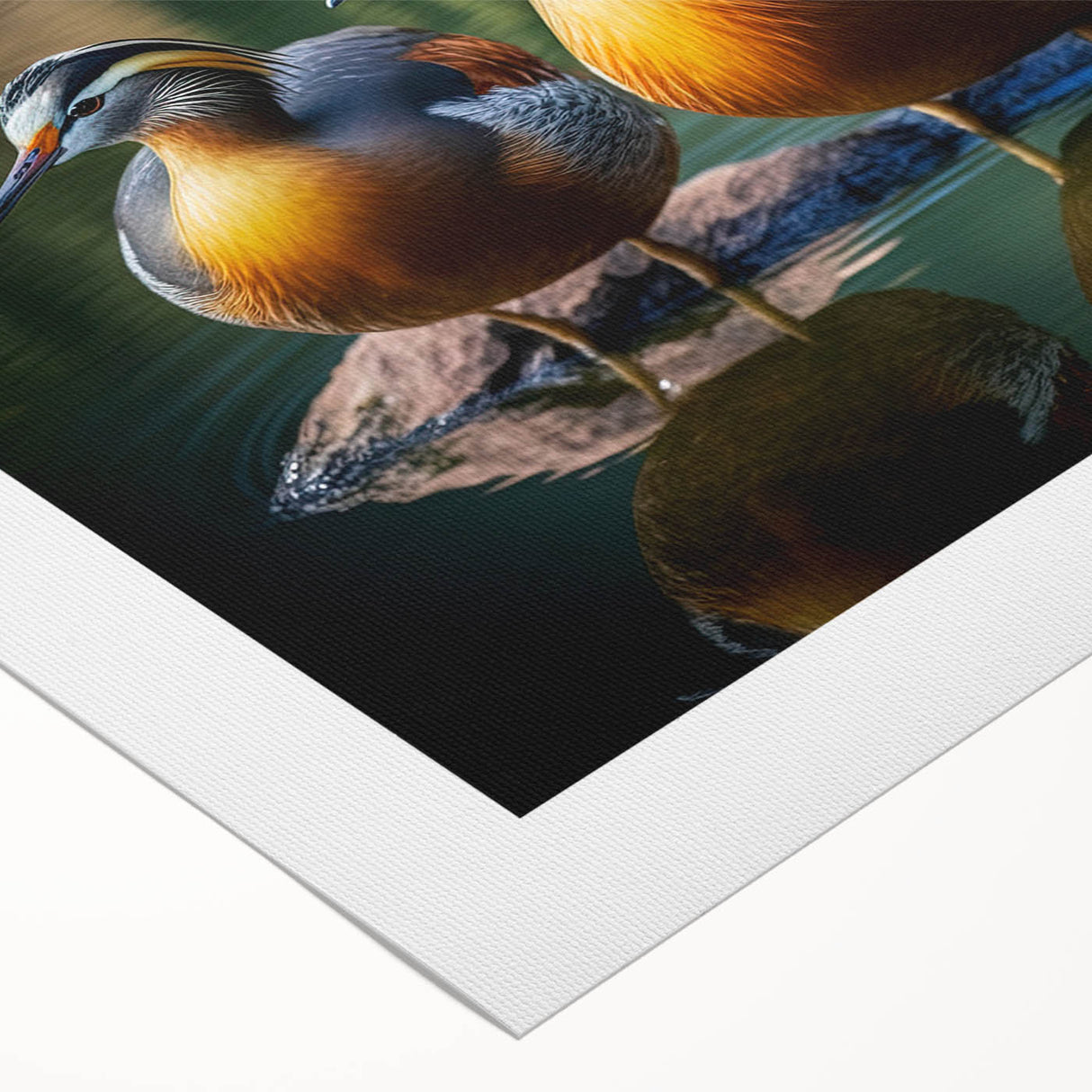 Rolled canvas artwork showcasing a vibrant duck design, featuring intricate details and rich colors, perfect for enhancing home decor and adding a touch of nature-inspired elegance. Packaged securely in a durable cardboard tube for safe delivery.