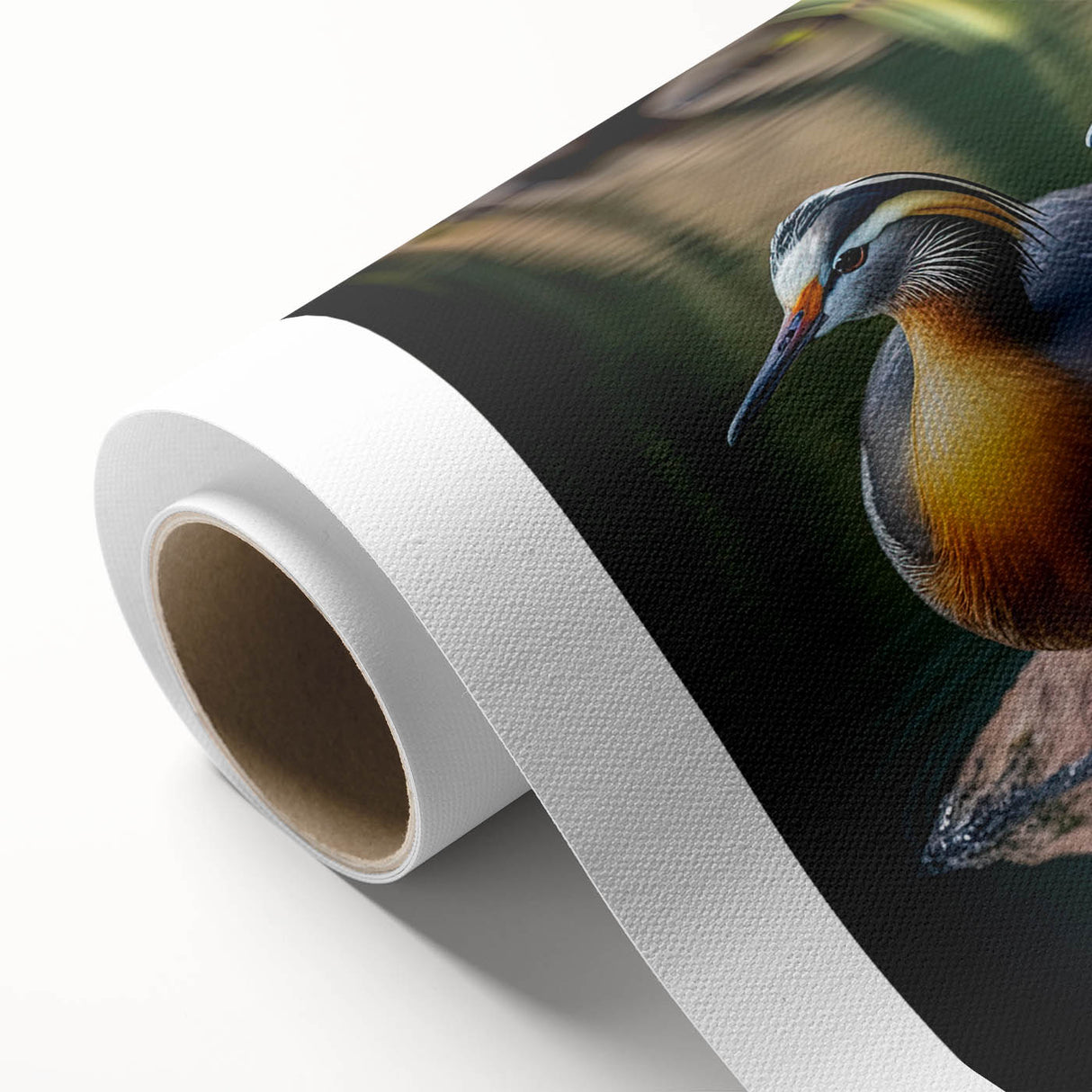 Colorful rolled canvas artwork showcasing a whimsical duck design, perfect for enhancing home decor. The vibrant colors and playful imagery make it an ideal choice for children's rooms or art enthusiasts.