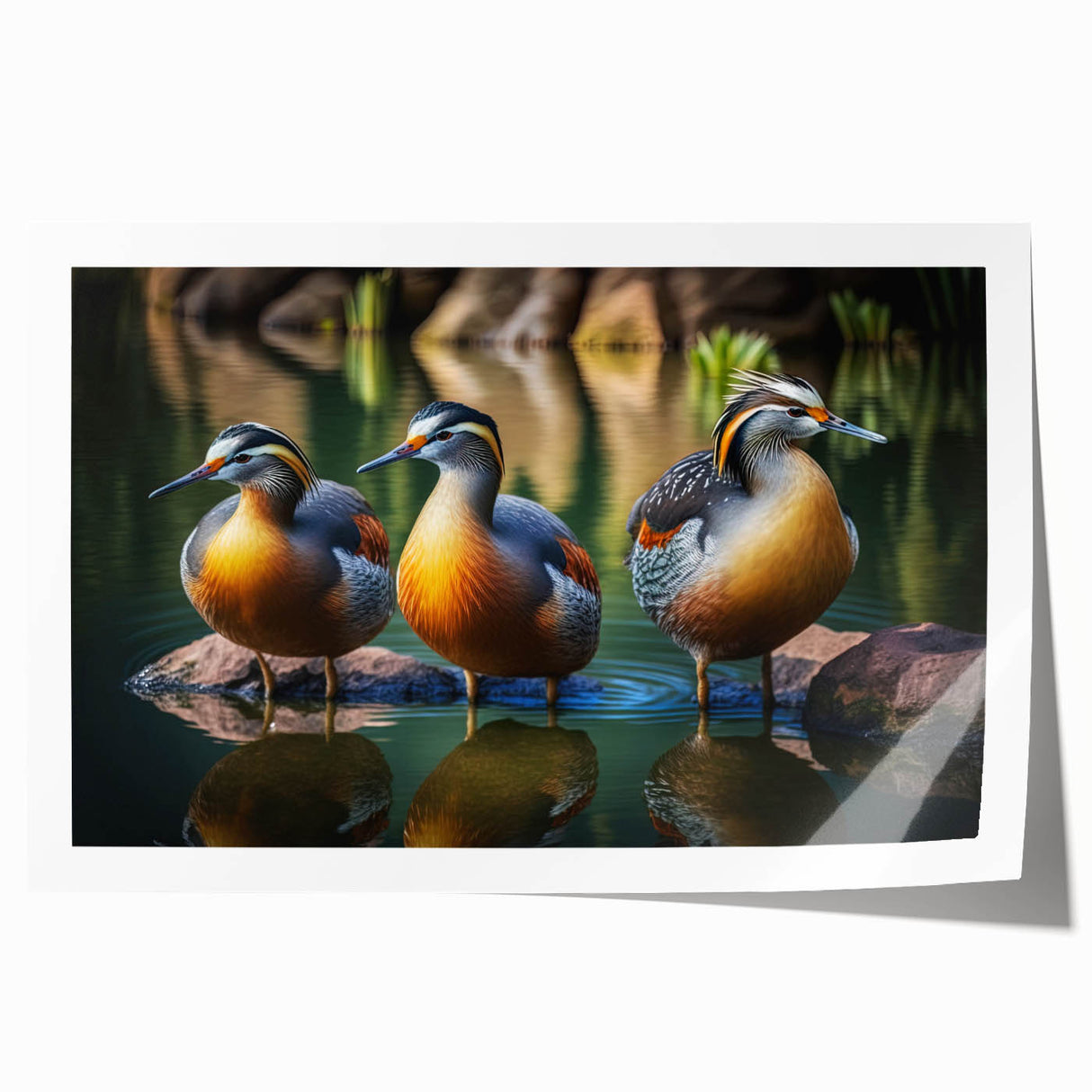 Colorful wall art print featuring a whimsical duck design, showcasing vibrant hues and intricate details, ideal for adding a playful touch to any space.