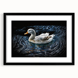 Framed wall art featuring a vibrant duck design with a black mat and frame. Ideal for home decor, this artwork adds a modern touch to any space.