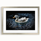 Framed wall art featuring a duck design in a silver frame with matting, showcasing vibrant colors and intricate details, perfect for home decor.