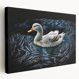 Stretched canvas wall art featuring a vibrant duck design, showcasing detailed colors and textures, perfect for enhancing home decor with a nature theme.