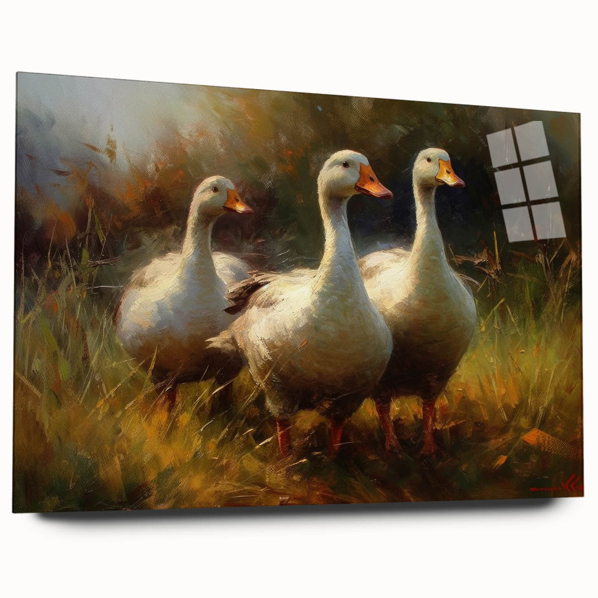 Acrylic wall art collection featuring a whimsical duck design in vibrant colors, displayed in a side view without pins, perfect for modern home decor.