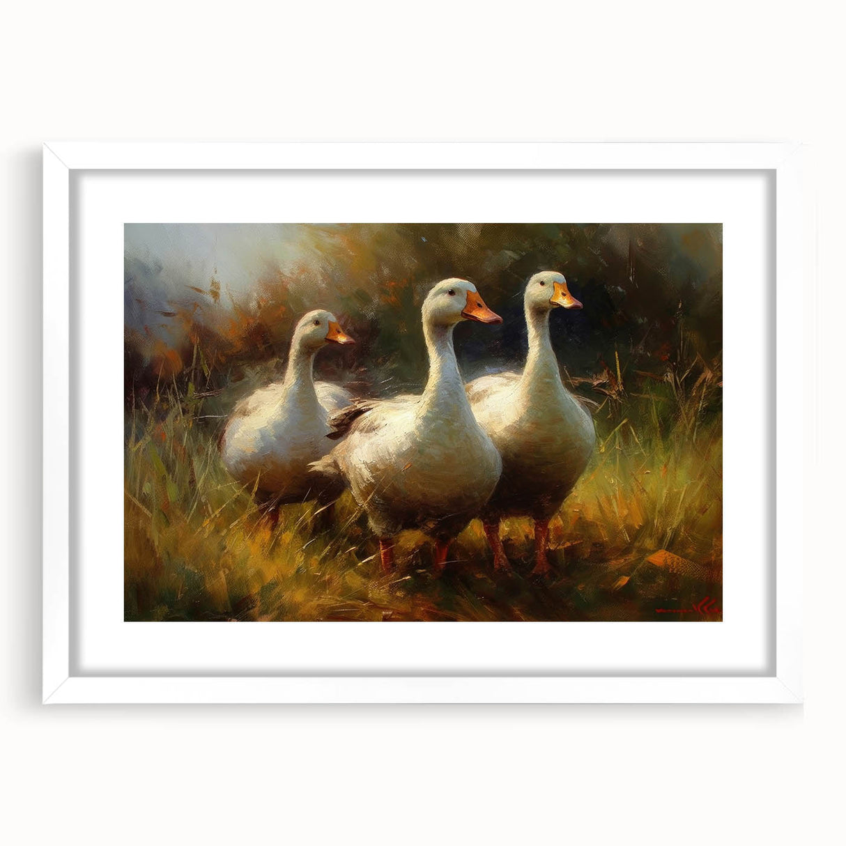 Framed wall art featuring a whimsical duck design in vibrant colors, set against a white background, perfect for adding a playful touch to home decor.