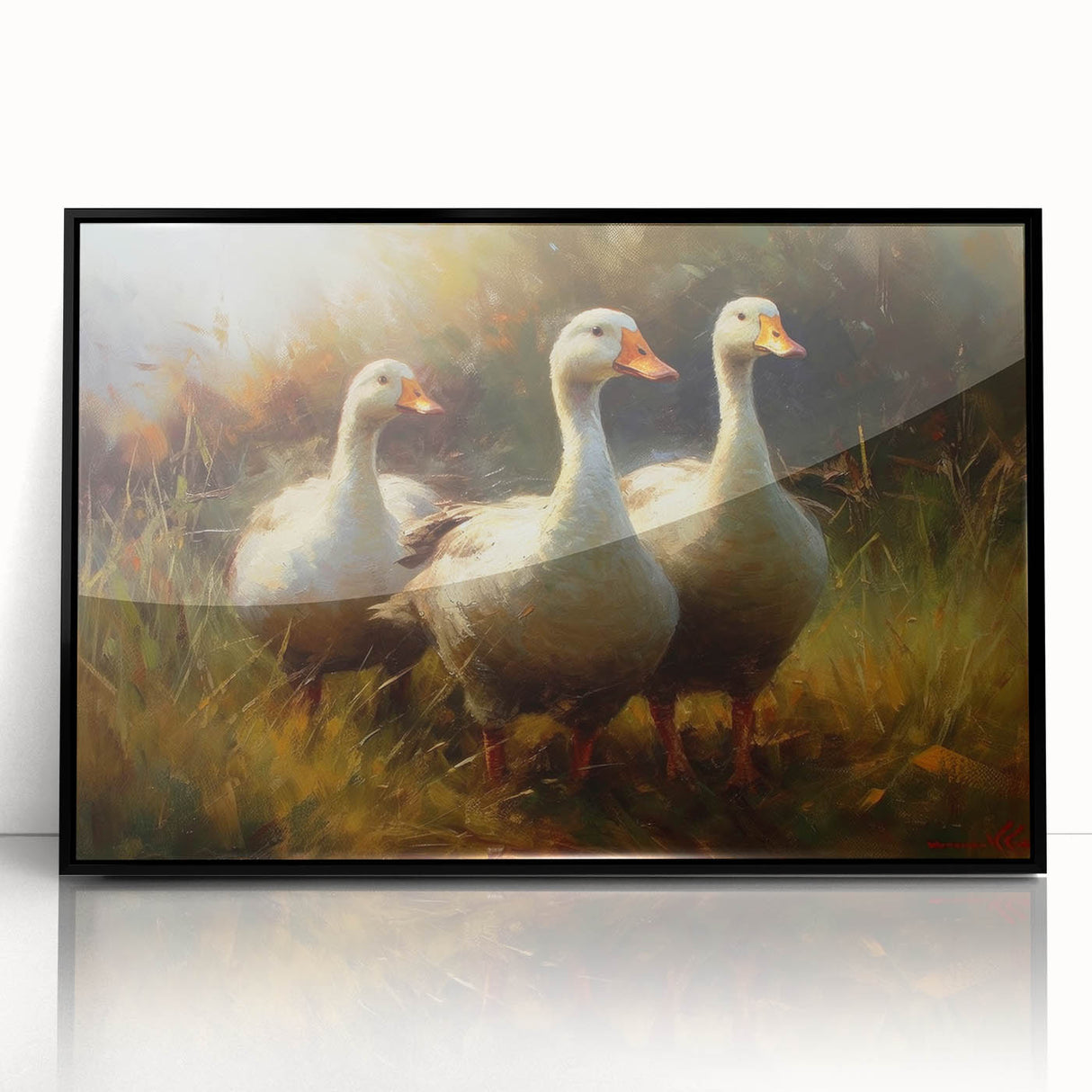 Framed wall art collection featuring a vibrant duck design in acrylic, showcasing a sleek black frame, ideal for modern decor and bird enthusiasts.