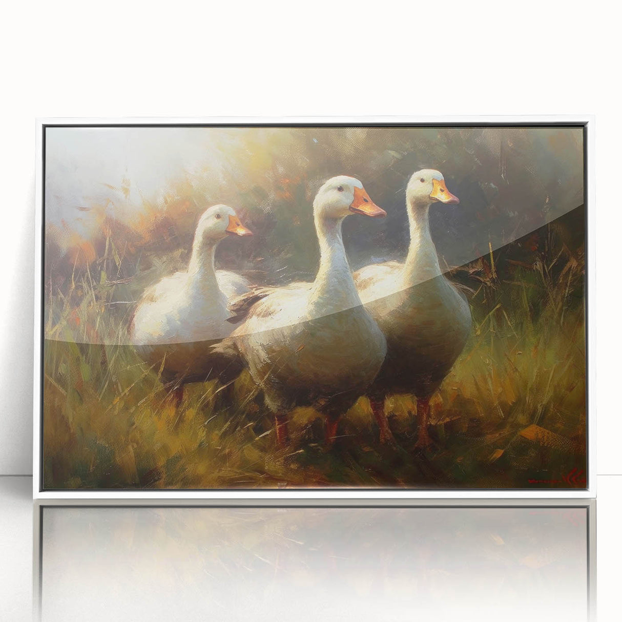 Framed wall art featuring a vibrant duck design on an acrylic surface, set against a white background, perfect for home decor and nature enthusiasts.
