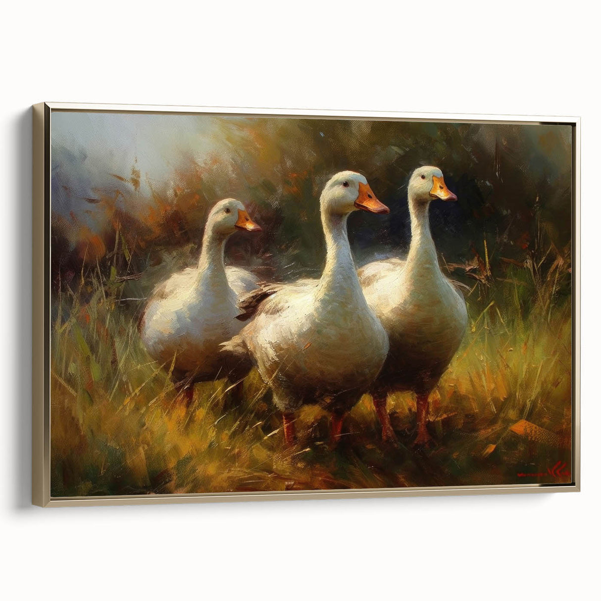 Framed wall art showcasing a gold-accented duck design on a textured canvas, perfect for home decor. Ideal for nature lovers seeking elegant artwork.