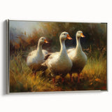 Framed wall art featuring a duck design with intricate details in a silver frame, showcasing vibrant colors on a textured canvas, ideal for enhancing home decor.