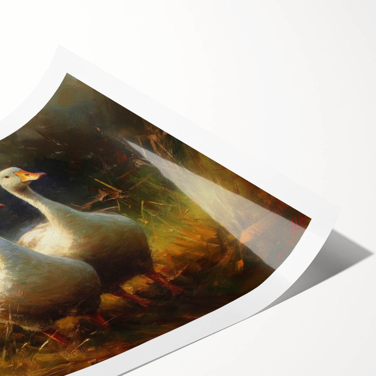 Colorful bird-themed wall art print featuring a vibrant duck design, rolled and ready for display, encapsulating a playful nature-inspired aesthetic perfect for home decor.