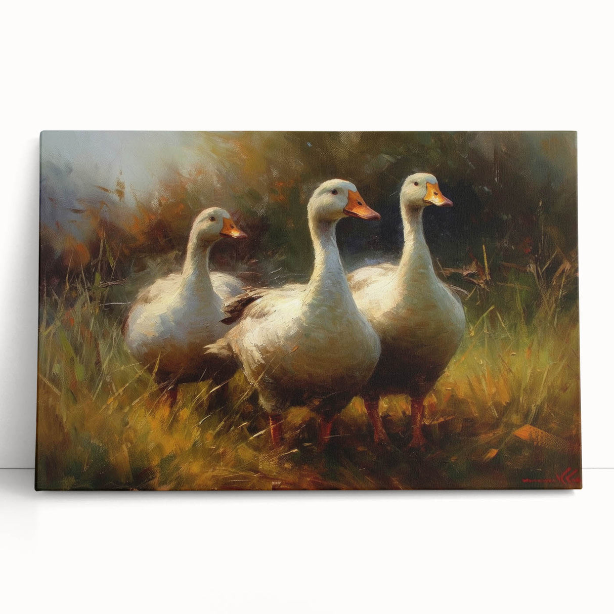Colorful duck-themed wall art on stretched canvas, showcasing vibrant tones and intricate details, perfect for enhancing home decor or as a gift.