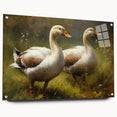 Acrylic glass wall art featuring a vibrant duck design, displayed in a side view with decorative pins, perfect for modern home decor enthusiasts. This collection adds a pop of color and charm to any living space, ideal for bird lovers and art collectors.