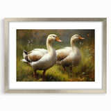 Framed wall art featuring a duck design in a silver frame with a mat, showcasing vibrant colors and intricate details, perfect for home decor.