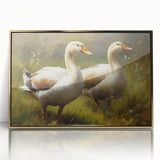 Framed wall art featuring a vibrant duck design with gold accents, displayed in an elegant acrylic frame, perfect for home decor and nature enthusiasts.