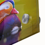 Close-up of vibrant wall art featuring a whimsical duck design, showcasing intricate details and bright colors on acrylic glass, perfect for home decor.