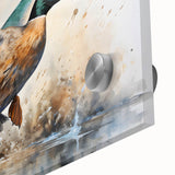 Close-up of a vibrant acrylic glass wall art piece showcasing a whimsical duck design, perfect for adding a playful touch to home decor. Ideal for bird lovers and modern art enthusiasts.