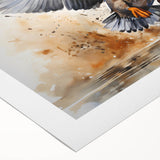 Rolled canvas artwork showcasing a whimsical duck design in vibrant colors, perfect for home decor, displayed in a protective cardboard tube for easy shipping.