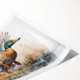 Stylish wall art print featuring a whimsical duck design, perfect for children's decor. The vibrant colors and playful illustration add a cheerful touch to any room.