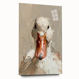 Acrylic glass wall art displaying a vibrant duck design, showcasing intricate details and colors, ideal for home decor or gallery display. The side view highlights the sleek finish, enhancing any interior space.