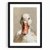 Framed wall art collection showcasing a detailed duck design in vibrant colors, set in a sleek black frame with a white mat, perfect for enhancing home decor.