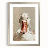 Framed wall art collection featuring a stylish silver frame, showcasing a whimsical duck design with a mat, perfect for home decor and bird enthusiasts.