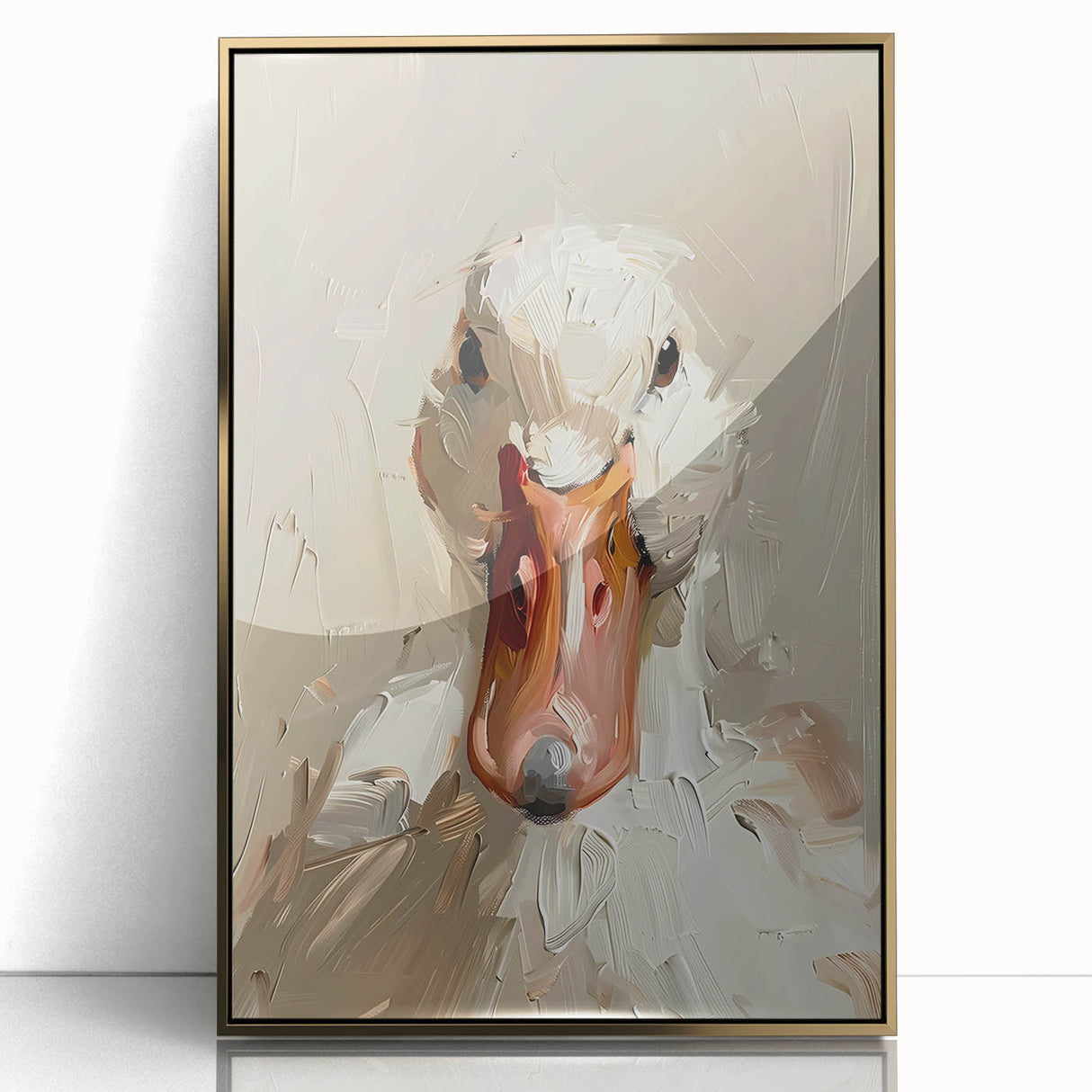 Framed wall art featuring a stylish duck design in rich gold tones, displayed in an elegant frame, ideal for home decor and nature enthusiasts.