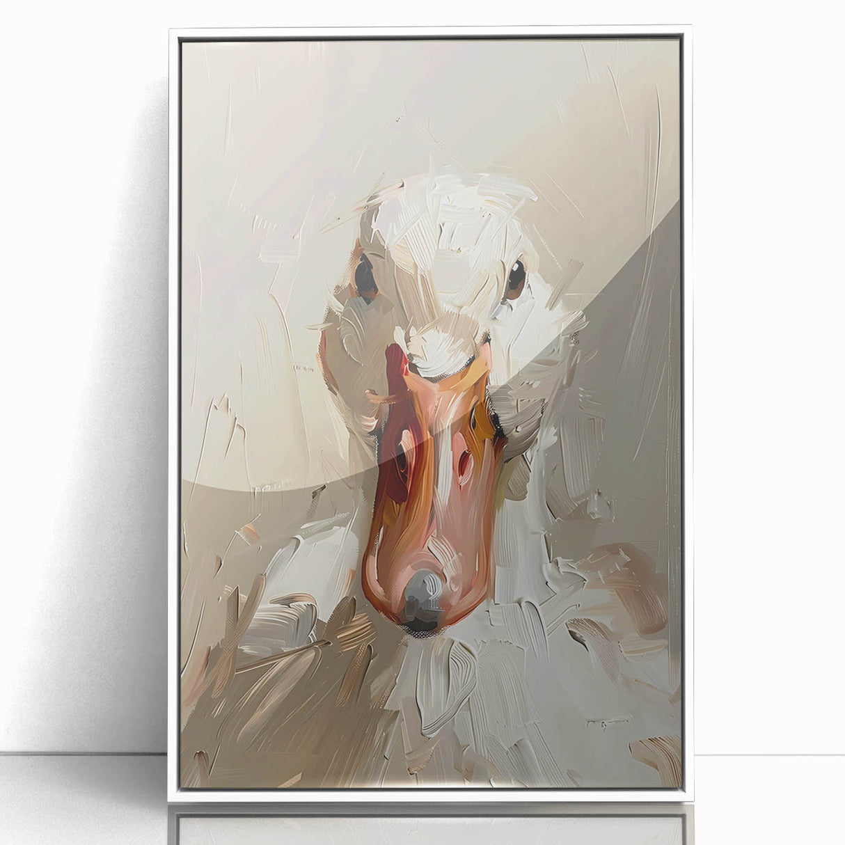 Framed wall art collection featuring a vibrant duck design, showcased in a sleek white frame with acrylic front, perfect for adding a colorful touch to home decor.
