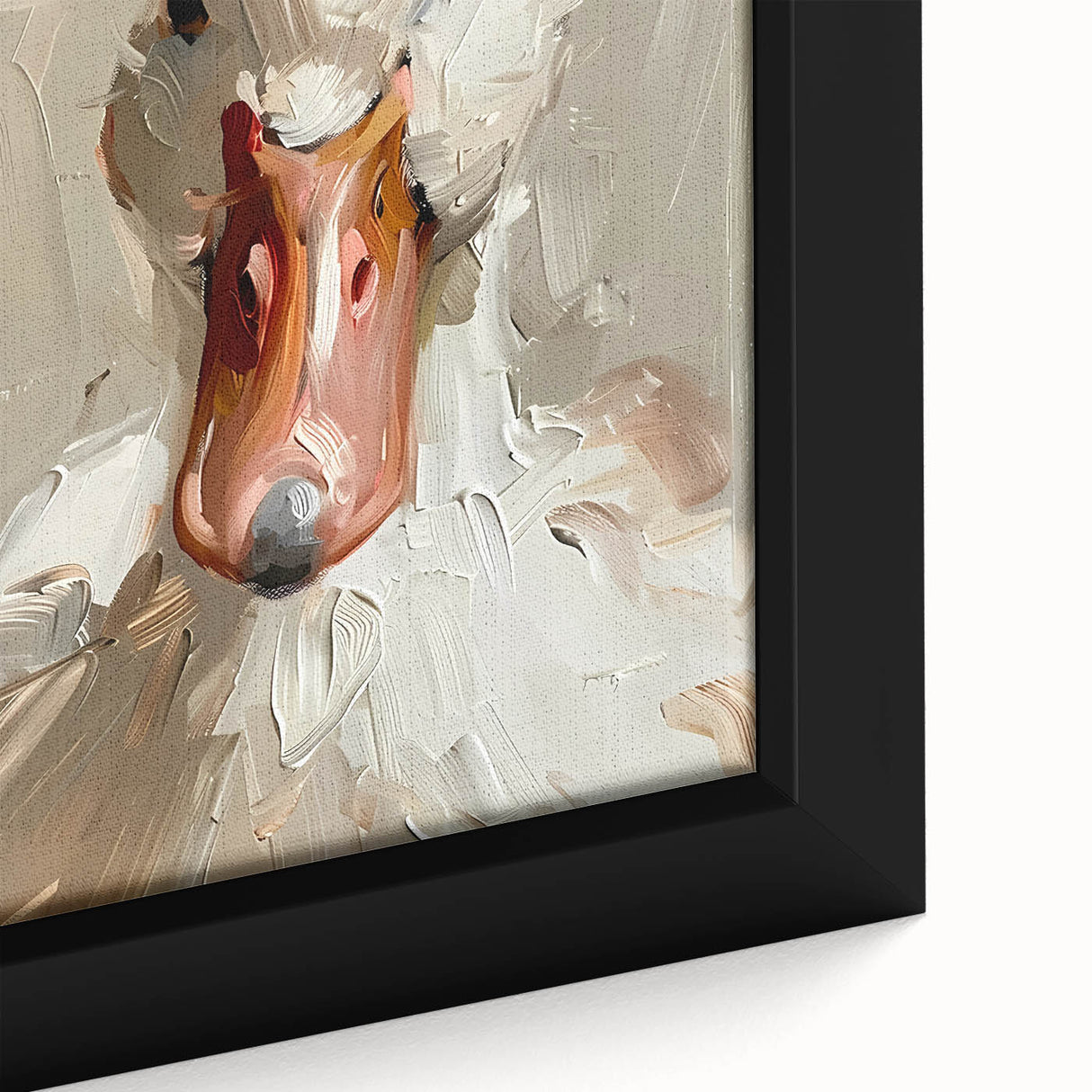 Framed wall art featuring a close-up of a vibrant duck design, showcasing intricate details and rich colors, perfect for enhancing modern home decor.