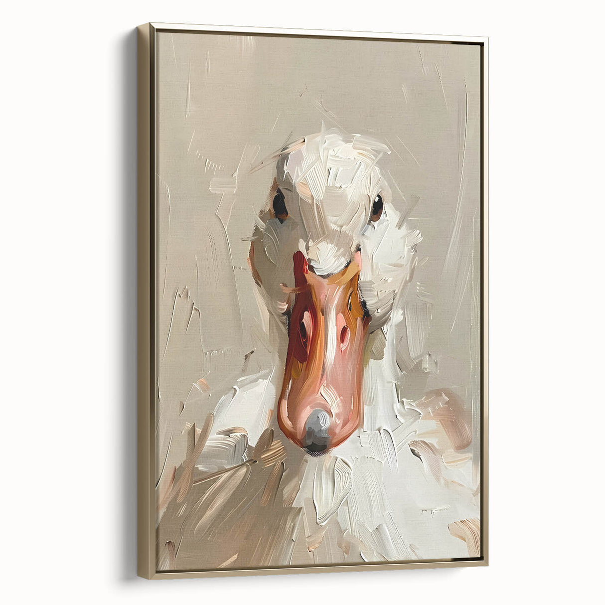 Framed wall art collection featuring a stylish duck design on canvas, with a gold frame and side view, perfect for adding elegance to home decor.