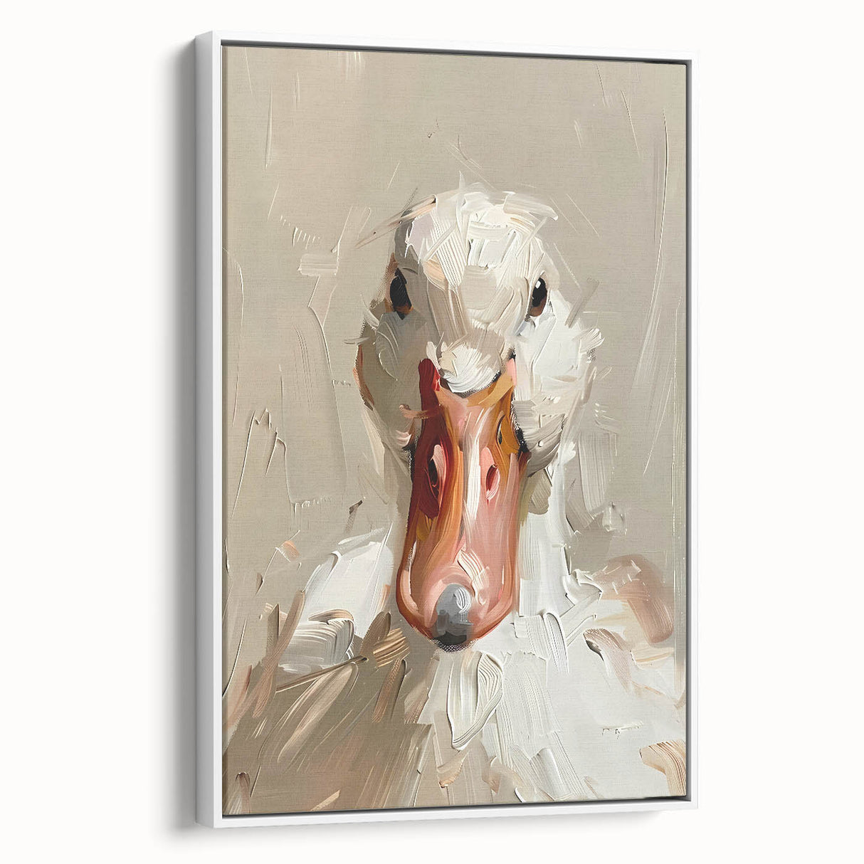 Framed canvas wall art featuring a contemporary duck design in vibrant colors, displayed against a white background, ideal for modern home decor.